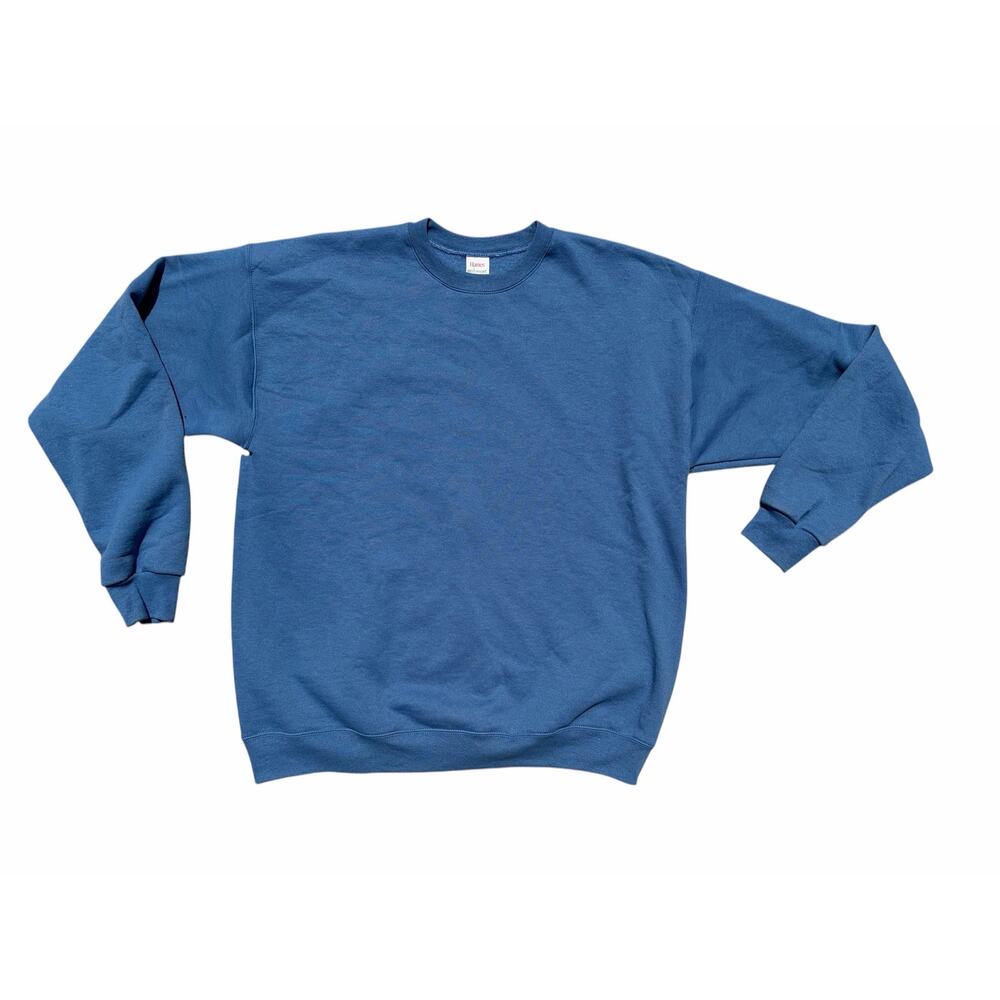 Hanes EcoSmart Mens Womens Unisex Blue Crewneck Cotton Blend Sweatshirt Sz L
